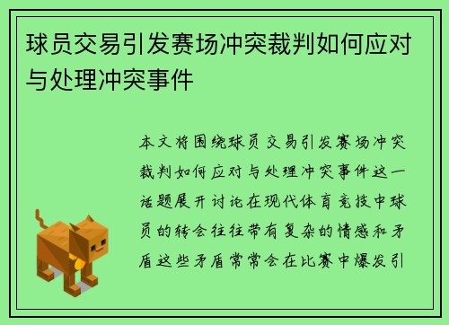 球员交易引发赛场冲突裁判如何应对与处理冲突事件
