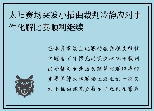 太阳赛场突发小插曲裁判冷静应对事件化解比赛顺利继续